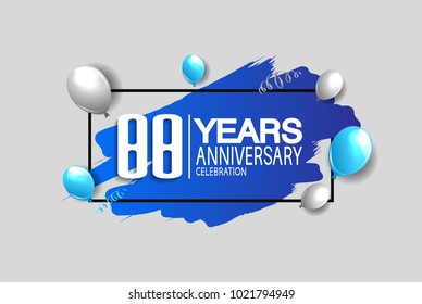 88 years anniversary celebration design with blue brush and balloons isolated on white background