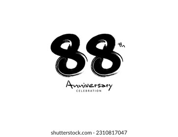 88 Years Anniversary Celebration logo black paintbrush vector, 88 number logo design, 88th Birthday Logo, happy Anniversary, Vector Anniversary For Celebration, poster, Invitation Card