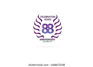 88 years anniversary celebration logotype. anniversary logo with watercolor purple and blue  isolated on white background -vector