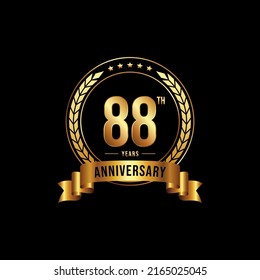 88 years anniversary celebration logotype with golden laurel and wreath, for booklet, leaflet, magazine, brochure poster, banner, web, invitation or greeting card. Vector illustrations.