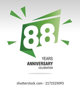 88 Years Anniversary celebration modern origami speech logo icon green white vector