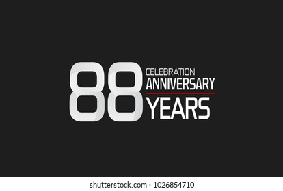 88 years anniversary celebration simple design white color with red line isolated on black background 
