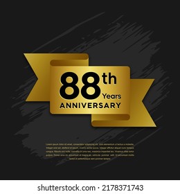 88 years Anniversary celebrations logo with ribbons. Gold color is elegant and luxurious. Logo vector template