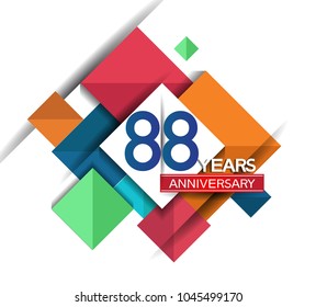 88 years anniversary design colorful square style isolated on white background for celebration