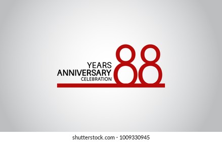 88 years anniversary design with simple line red color isolated on white background for celebration