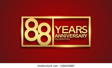 88 years anniversary golden color inside square for celebration event