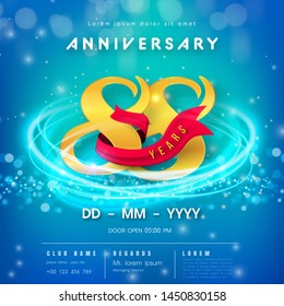 88 years anniversary logo template on blue Abstract futuristic space background. 88th modern technology design celebrating numbers with Hi-tech network digital technology concept design elements.