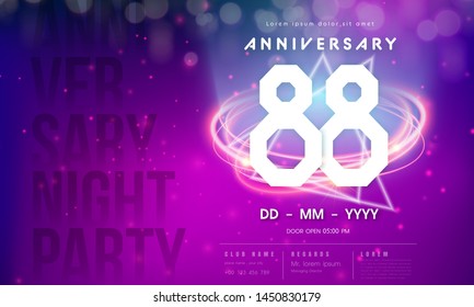 88 years anniversary logo template on purple Abstract futuristic space background. 88th modern technology design celebrating numbers with Hi-tech network digital technology concept design elements.