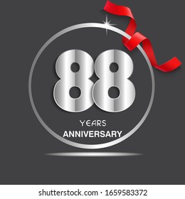 Diseño de logotipo de 88 años con cinta roja, plantilla vectorial para evento de la empresa de celebración, tarjeta de felicitación y tarjeta de invitación