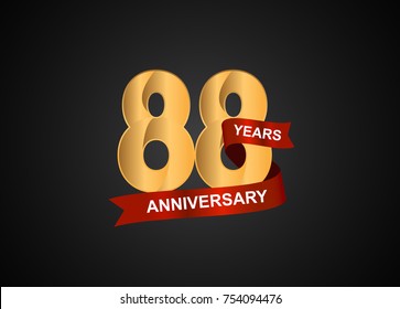 88 years anniversary logotype with elegance gold color and warp red ribbon