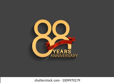 88 years anniversary logotype with red ribbon and golden color for celebration event