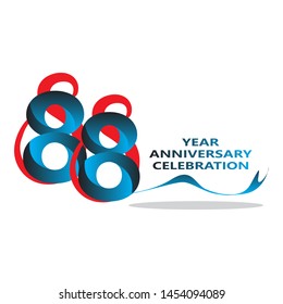 88 Years anniversary logotype with red colored font numbers made of one connected line, isolated on white background for company celebration event, birthday