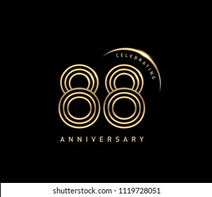 88 years anniversary logotype with swoosh line golden color for celebration. Anniversary logo with ring and elegance golden color isolated on black background