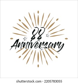 88 years anniversary retro vector emblem isolated template. Vintage logo 88th years with ribbon and fireworks on white background
