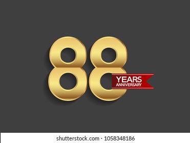 88 years anniversary simple design with golden color and red ribbon isolated on black background for celebration event