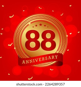 88 years anniversary. Anniversary template design concept with gold and red colors , design for event, invitation card, greeting card, banner, poster, flyer, book cover and print. Vector Eps10