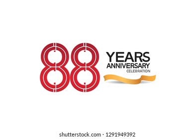 88 years anniversary template with red color number and golden ribbon