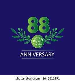 88 Years anniversary. Vector design greeting card with decorative floral for celebration