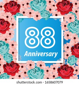 88 Years anniversary. Vector design greeting card with decorative floral for celebration