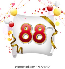 88 years anniversary vector illustration, banner, flyer, logo, icon, symbol. Graphic design element with flag, balloon, ribbon, confetty. Birthday greeting, event celebration