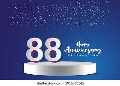 88 Years Anniversary Vector Template Design Illustration. Blue 3d Numbers with podium stage for celebration