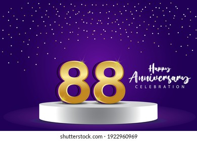 Ilustración de diseño de plantillas vectoriales de 88 años de aniversario. Números 3d azules con escenario de podio para celebración