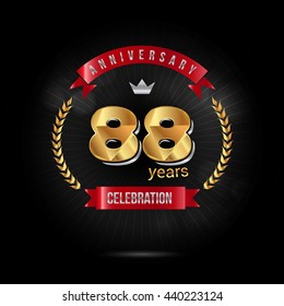 88 Years golden anniversary logo, low poly design number