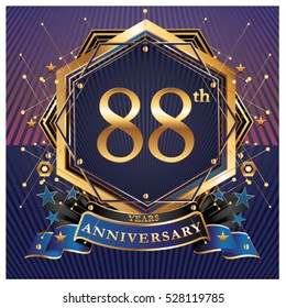 88 years golden anniversary logo celebration with ring and ribbon