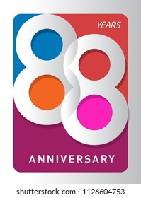 88 years old celebrating modern logo. Colored happy anniversary template numbers. vector design for celebration, invitation card, and greeting card