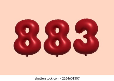 883 globo 3d número hecho de renderización 3d de globo metálico realista. Globos 3D de helio rojo para la venta decoración Fiesta Cumpleaños, Celebración de Aniversario, Fiesta de la Boda. Ilustración del vector