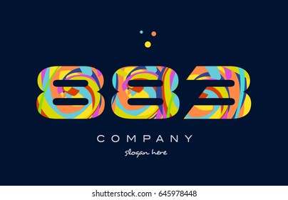 883 number digit numeral logo colored colorful rainbow acrylic modern creative vector icon design template