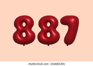887 3d number balloon made of realistic metallic air balloon 3d rendering. 3D Red helium balloons for sale decoration Party Birthday, Celebrate anniversary, Wedding Holiday. Vector illustration