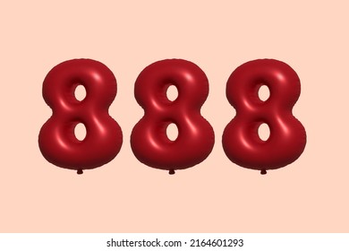 888 3d number balloon made of realistic metallic air balloon 3d rendering. 3D Red helium balloons for sale decoration Party Birthday, Celebrate anniversary, Wedding Holiday. Vector illustration
