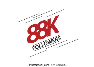 88K, 88.000 Followers Thank you red and black speed line logotype for social media, internet - vector
