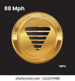 88mph (MPH) crypto currency token logo on gold coin black themed design. vector illustration for cryptocurrency symbols and icons.