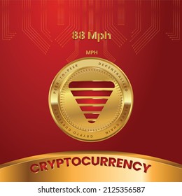 88MPH (MPH)Token Cryptocurrency en fondo de monedas rojas y doradas con concepto de innovación tecnológica de blockchain, diseño de ilustración vectorial para artículo, banner, fondo, plantilla web.
