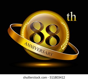 88th anniversary celebration with gold ring and laurel on black isolated background