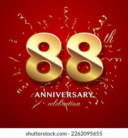 88th Anniversary Celebration. logo design with golden numbers and text for birthday celebration event, invitation, wedding, greeting card, banner, poster, flyer, brochure. Logo Vector Template