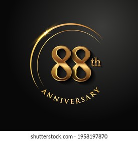 Celebración del 88º Aniversario. Logo del aniversario con anillo y elegancia color dorado aislado en fondo negro, diseño vectorial para celebración, tarjeta de invitación y tarjeta de saludo.