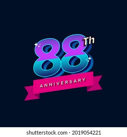 88th anniversary celebration logotype colorful design. Simple and retro anniversary logotype design.