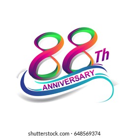 88th anniversary celebration logotype green and red colored. eighty eight years birthday logo on white background.