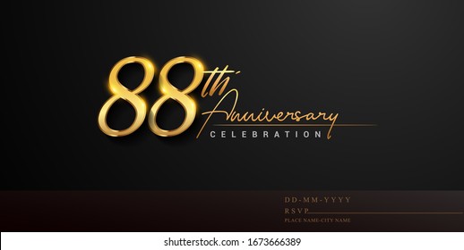 88th anniversary celebration logotype with handwriting golden color elegant design isolated on black background. vector anniversary for celebration, invitation card, and greeting card.