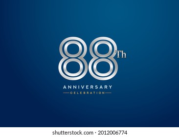 88th anniversary celebration logotype with linked number silver color isolated on blue color. vector anniversary for celebration, invitation card, and greeting card