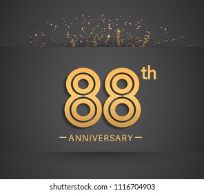 88th anniversary design for company celebration event with golden multiple line and confetti isolated on dark background 