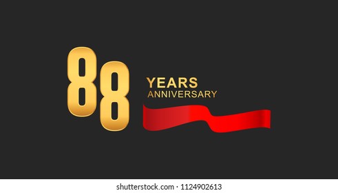 88th anniversary design logotype golden color with red ribbon elegant design for anniversary celebration