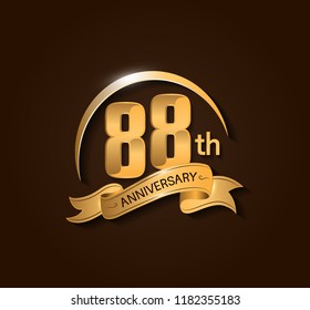 88th Anniversary design logotype. Anniversary logo design with swoosh and elegance golden ribbon. Vector template for use celebration, invitation card, and greeting card