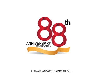 88th anniversary design logotype red color and golden ribbon for celebration isolated on white background