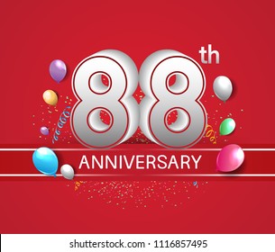 88th anniversary design red background with balloons and confetti for company celebration event 