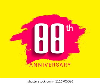 88th anniversary flat design pink brush on yellow background for celebration event 