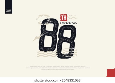 88º aniversário com textura grunge e formas geométricas abstratas